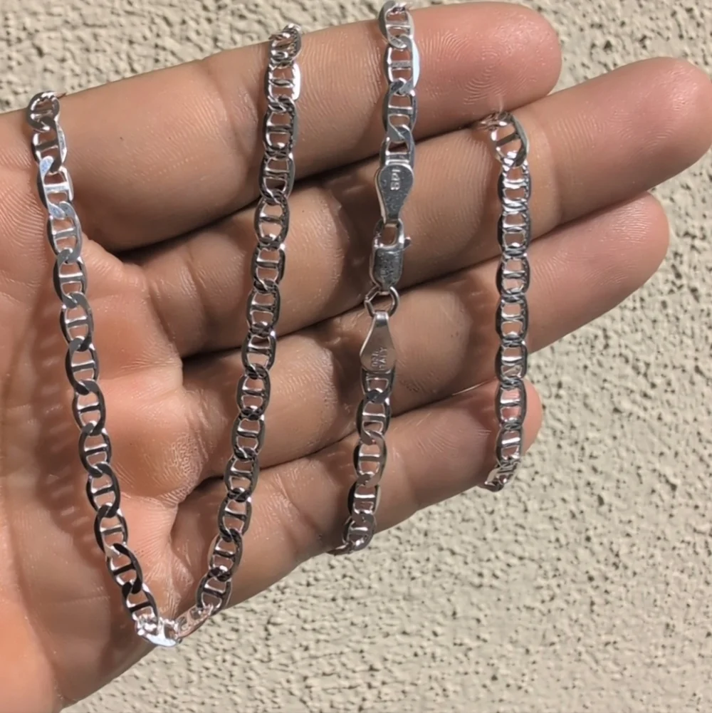 925 Sterling Silver Flat Marina 1 Sided 100 DC 4.4mm Chain - CH670